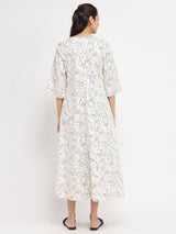 Rayon Floral A-Line Dress - White