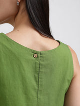 Cotton Solid A-Line Dress - Green