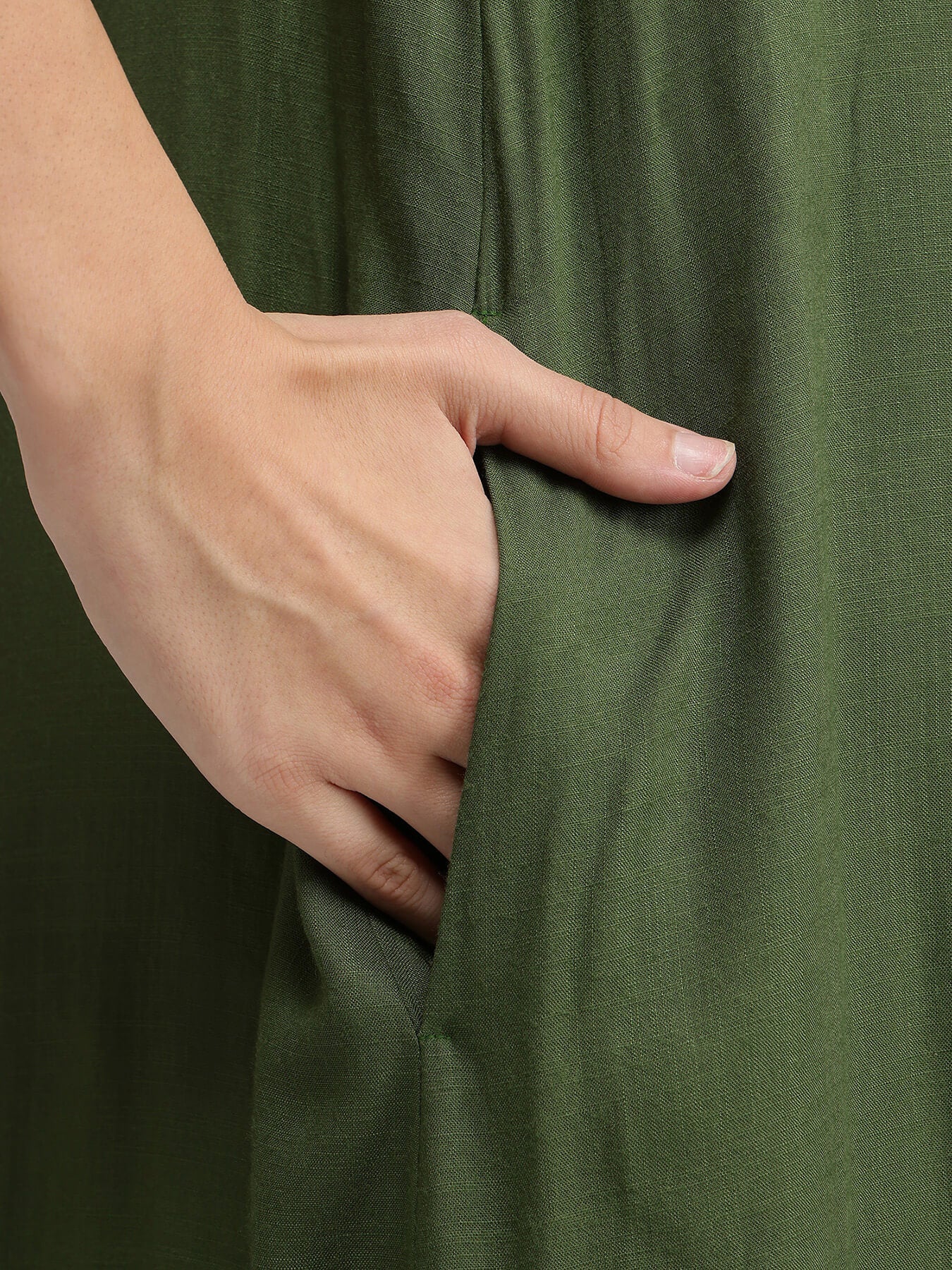 Rayon Colourblock Flared Strap Dress - Green