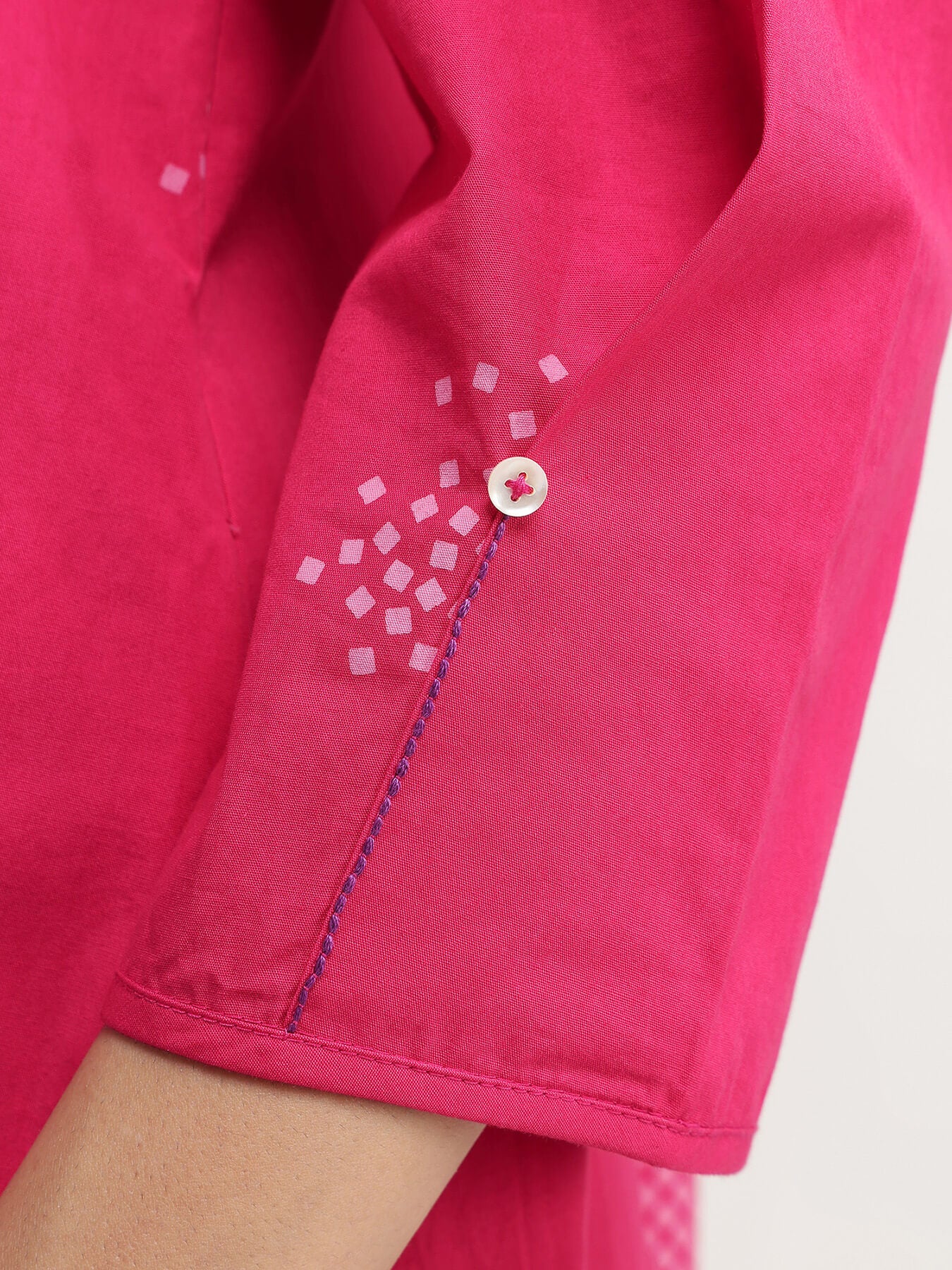 Cotton Floral A-Line Dress - Pink