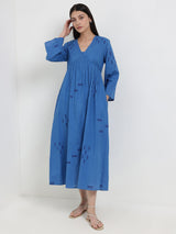 Cotton Geometric Print Dress - Blue