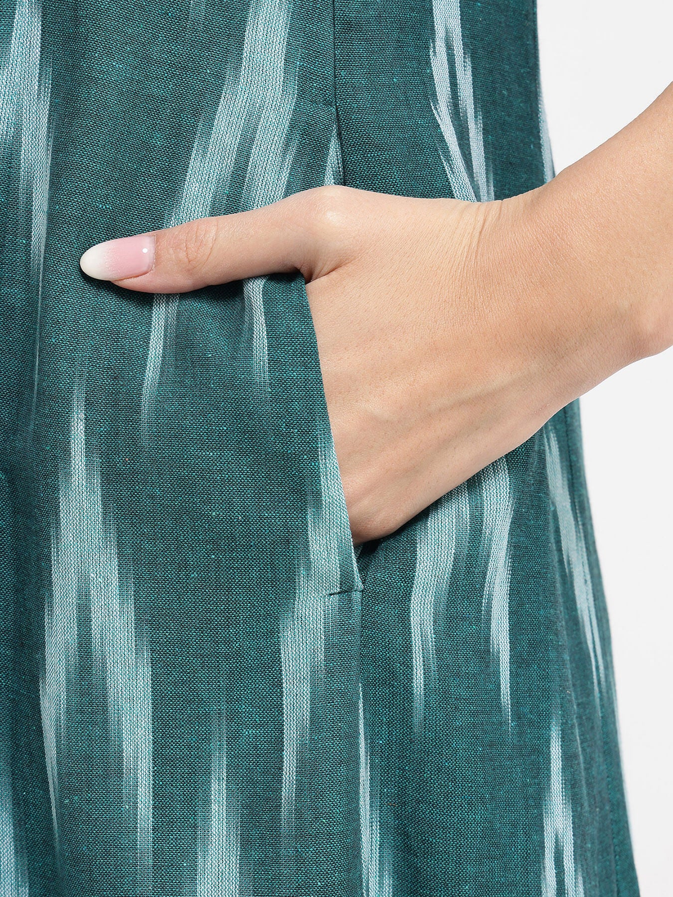 Cotton Ikat A-Line Dress - Green