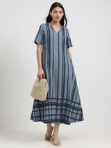 Cotton Stripe Play A-Line Dress - Blue