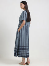 Cotton Stripe Play A-Line Dress - Blue