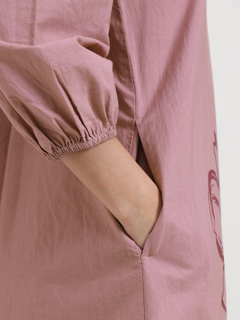 Cotton Floral Placement Print Dress - Pink