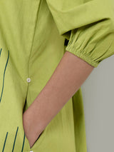 Cotton Geometric Placement Print Dress - Green