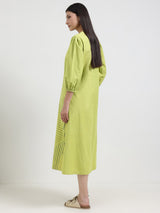 Cotton Geometric Placement Print Dress - Green