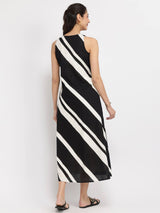 Cotton Striped A-Line Dress - Black & White