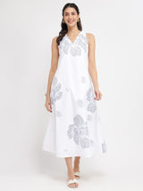 Cotton Bandhani Floral A-Line Dress - White