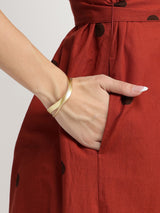 Cotton Polka Dress with Belt - Red & Brown