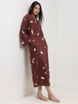 Cotton Abstract Print Dress - Brown