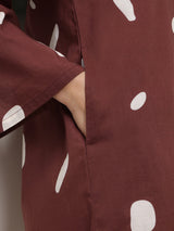 Cotton Abstract Print Dress - Brown