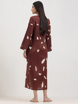 Cotton Abstract Print Dress - Brown