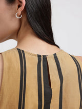 Cotton Stripe Play A-Line Dress - Beige & Black