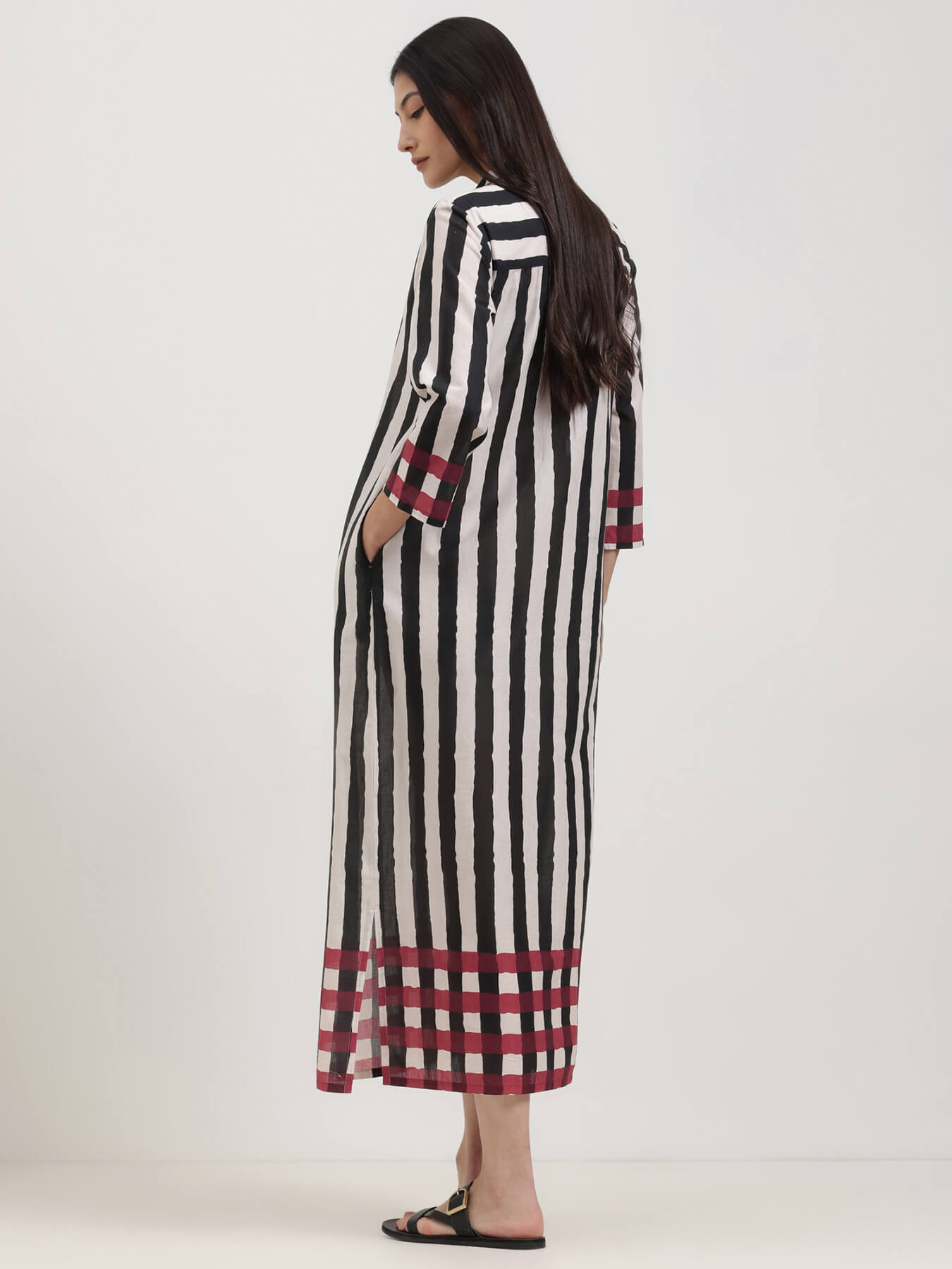 Cotton Stripe Play Shirt Dress - Black & Red
