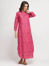 Cotton Striped A-Line Dress - Pink