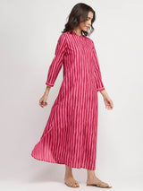 Cotton Striped A-Line Dress - Pink