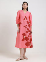 Cotton Floral A-Line Dress - Pink