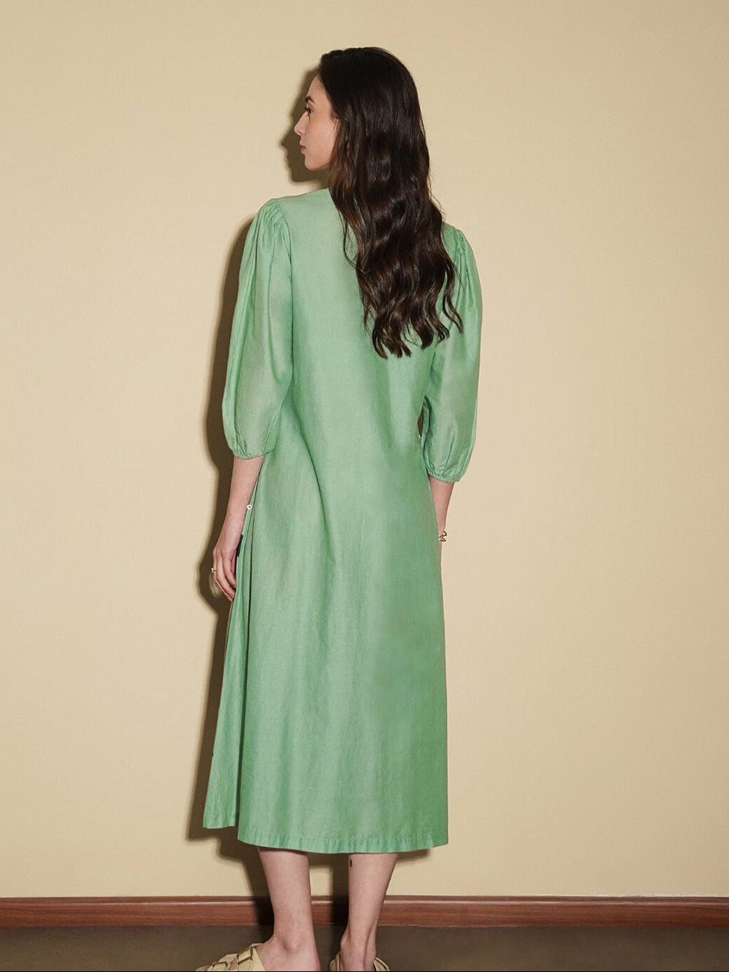 Cotton Floral A-Line Dress - Green