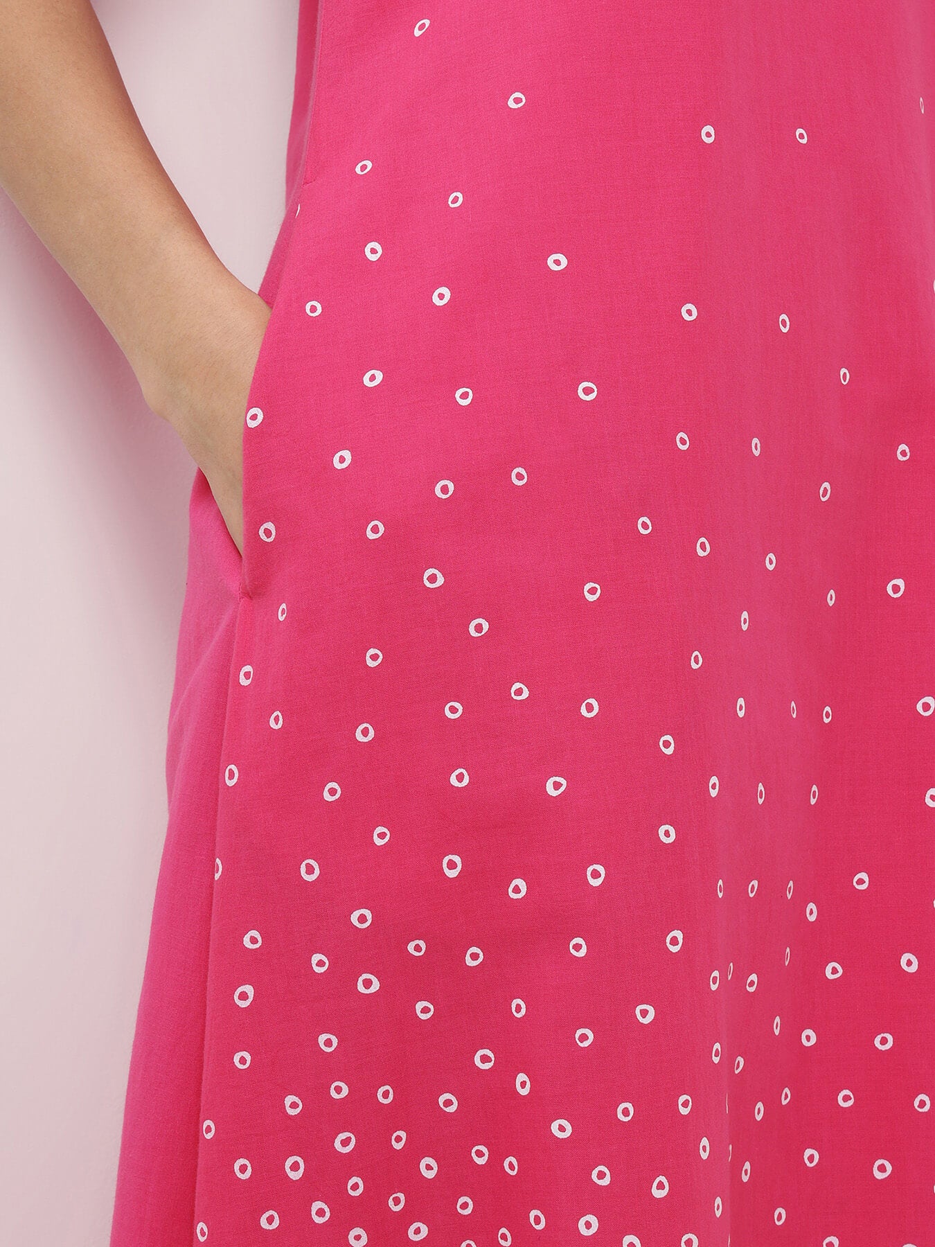 Cotton Bandhani A-Line Dress - Pink