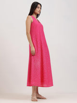 Cotton Bandhani A-Line Dress - Pink