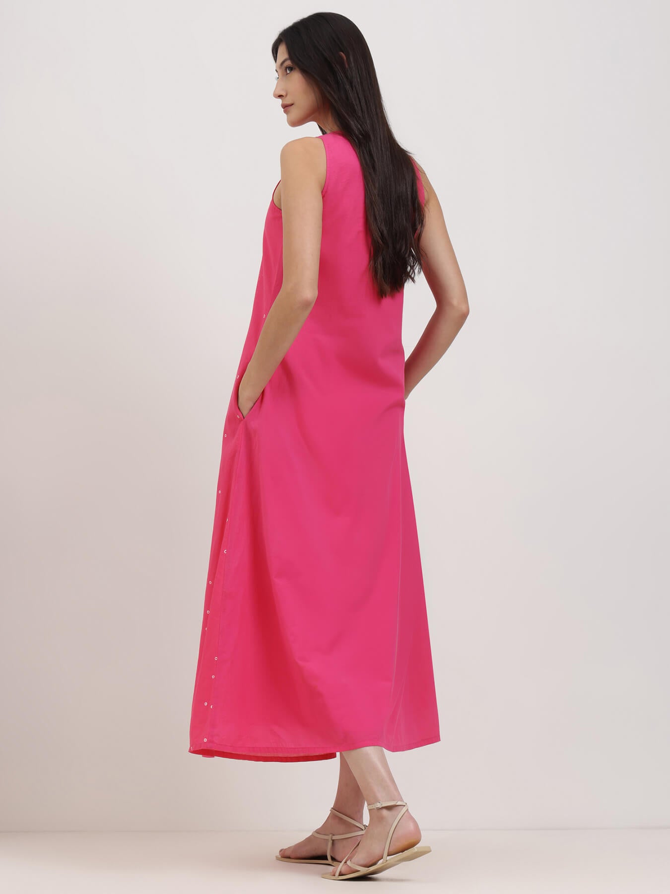 Cotton Bandhani A-Line Dress - Pink