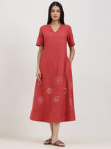 Cotton Bandhani A-Line Dress - Red