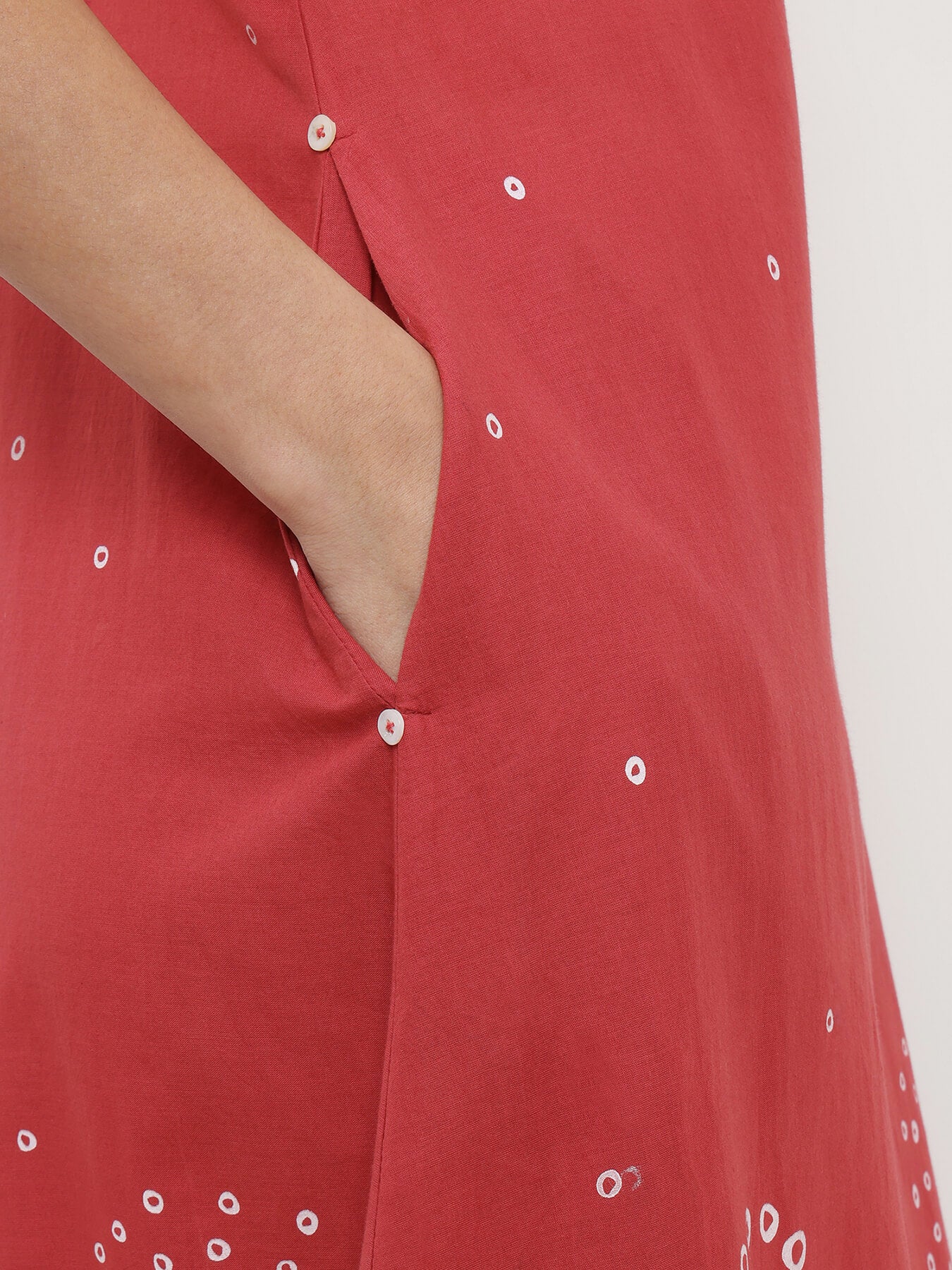 Cotton Bandhani A-Line Dress - Red