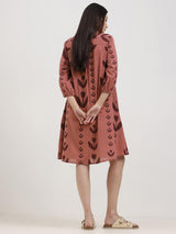 Cotton Floral A-Line Shirt Dress - Burgundy