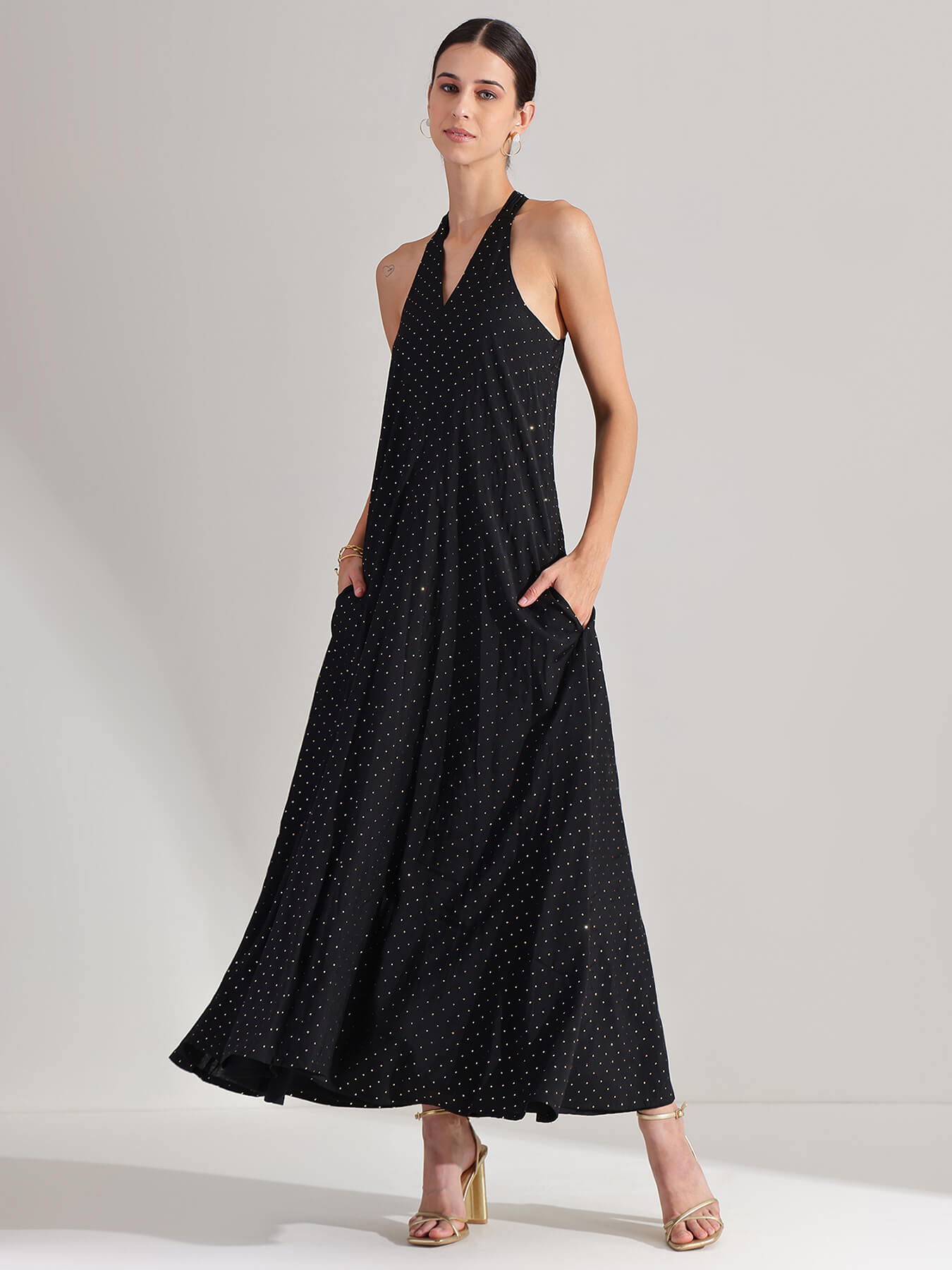 Silk Blend A-line Maxi Dress - Black