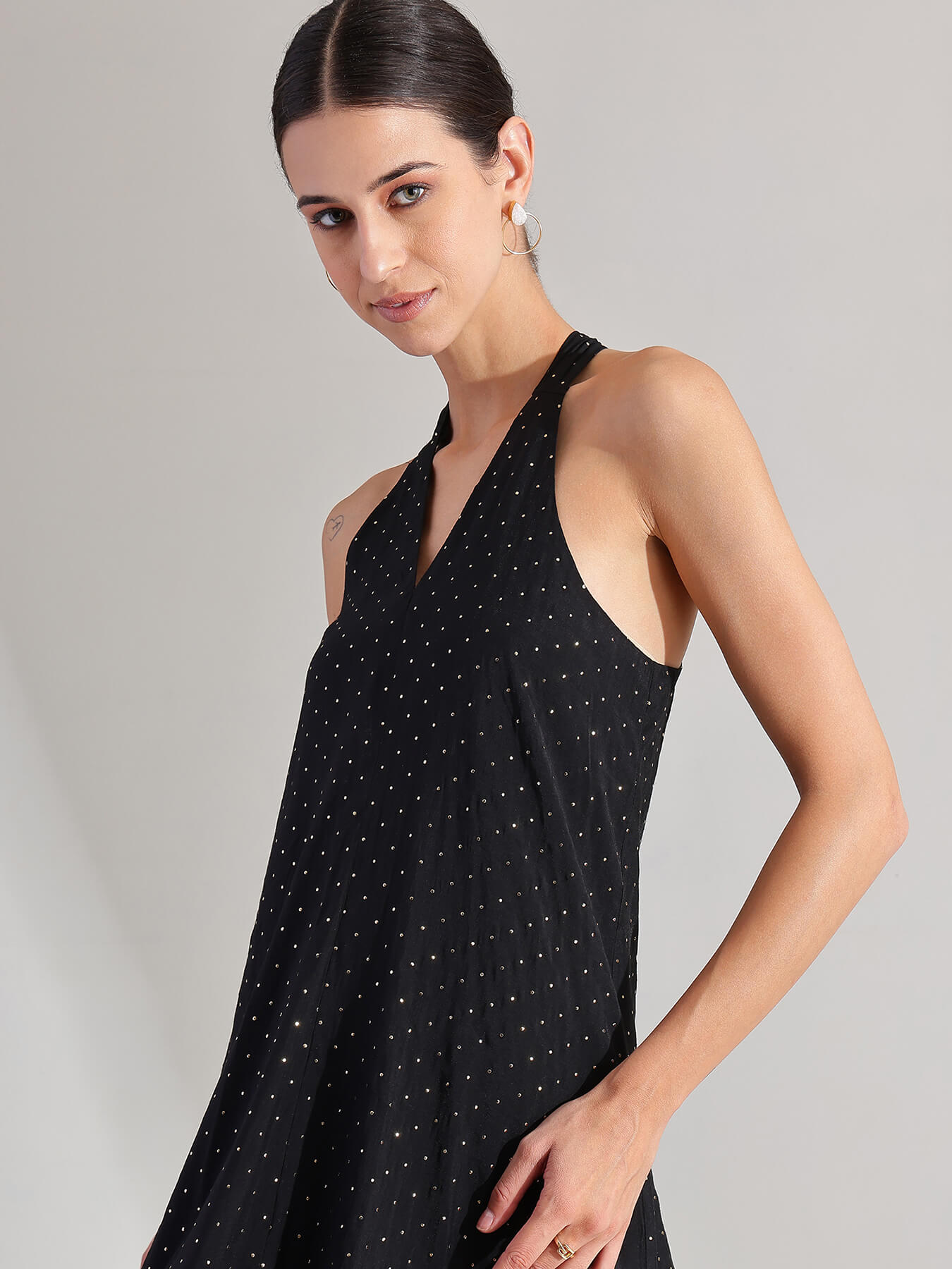 Silk Blend A-line Maxi Dress - Black