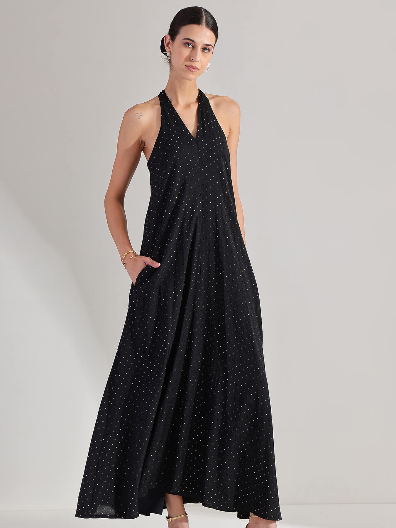 Silk Blend A-line Maxi Dress - Black