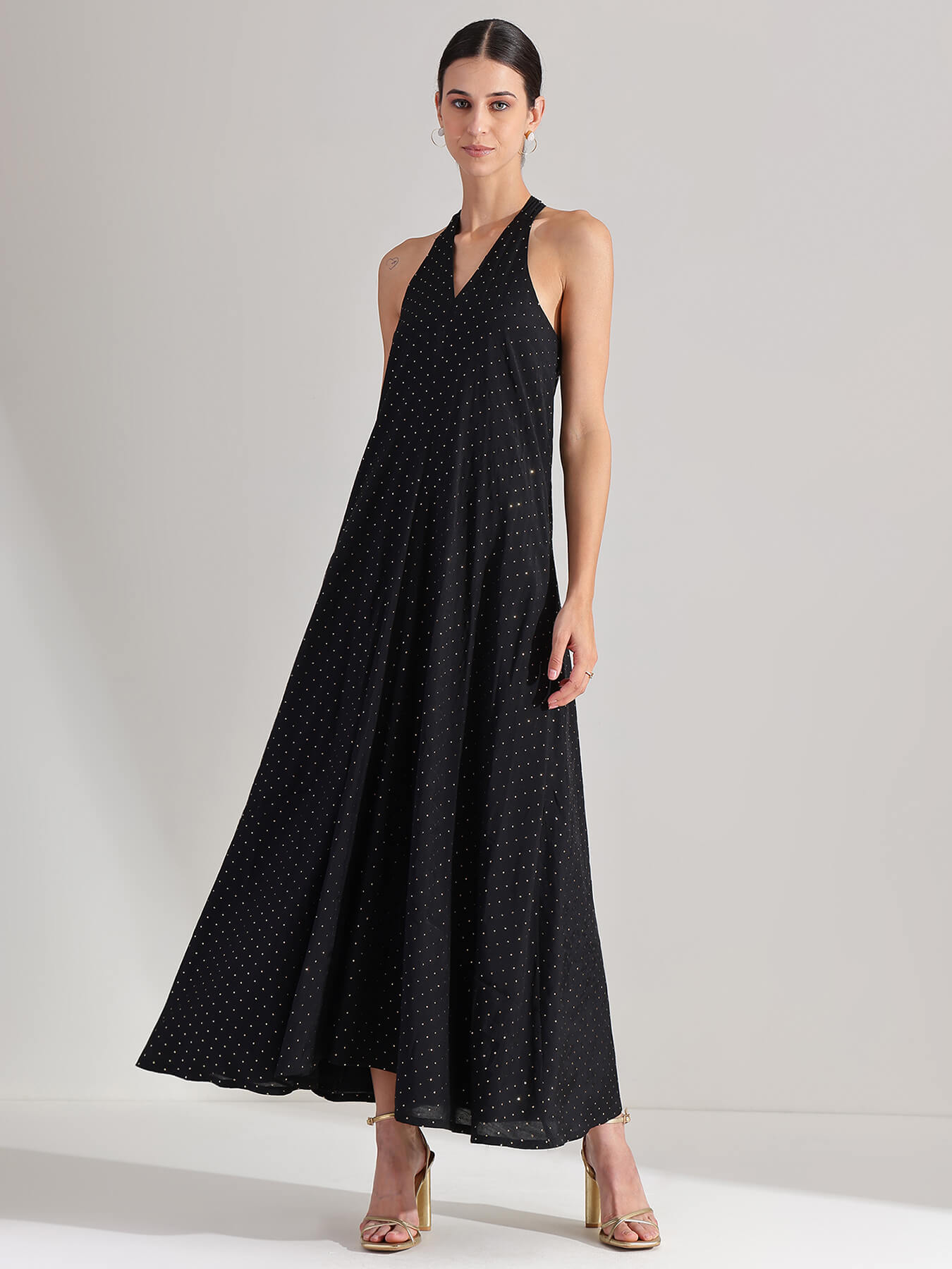 Silk Blend A-line Maxi Dress - Black