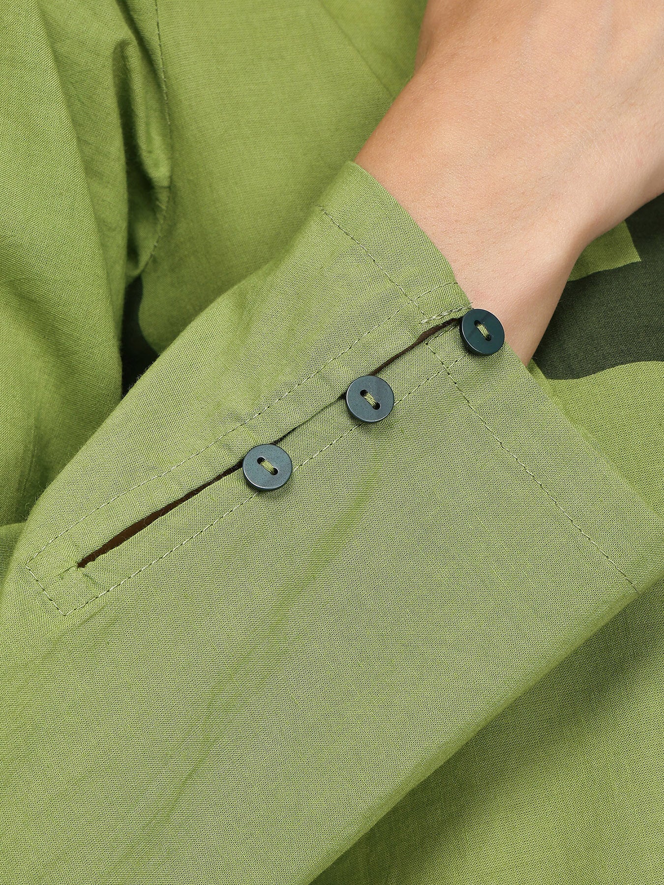 Cotton Geometric A-line Dress - Green