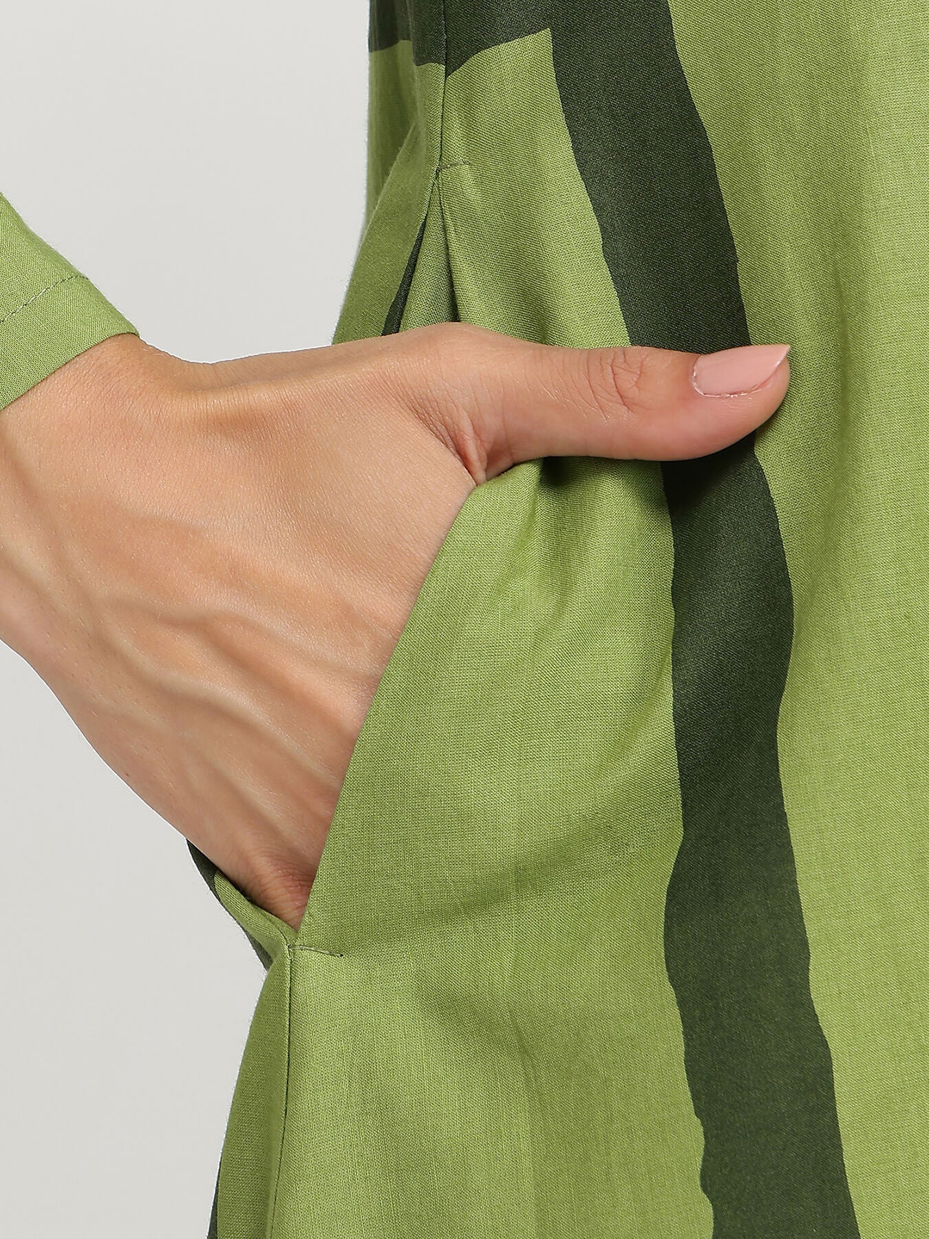 Cotton Geometric A-line Dress - Green