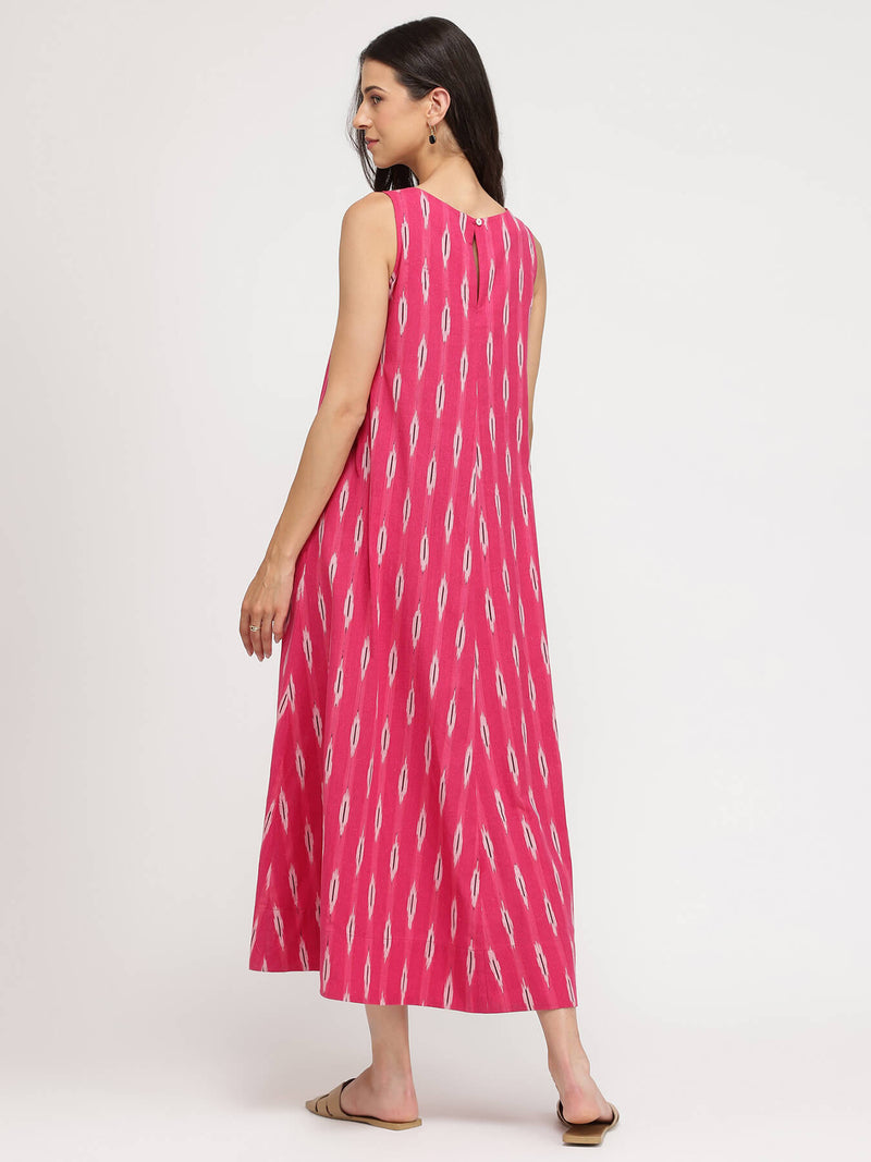 Cotton Ikat A-Line Dress - Pink