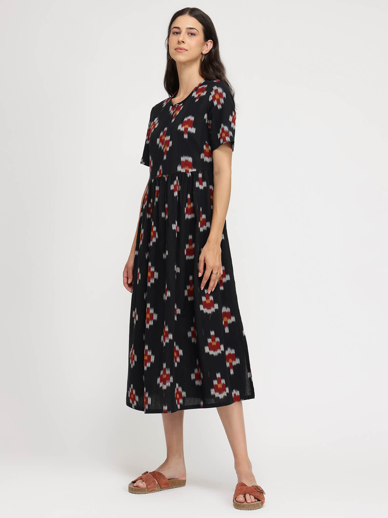 Cotton Ikat Fit & Flare Dress - Black