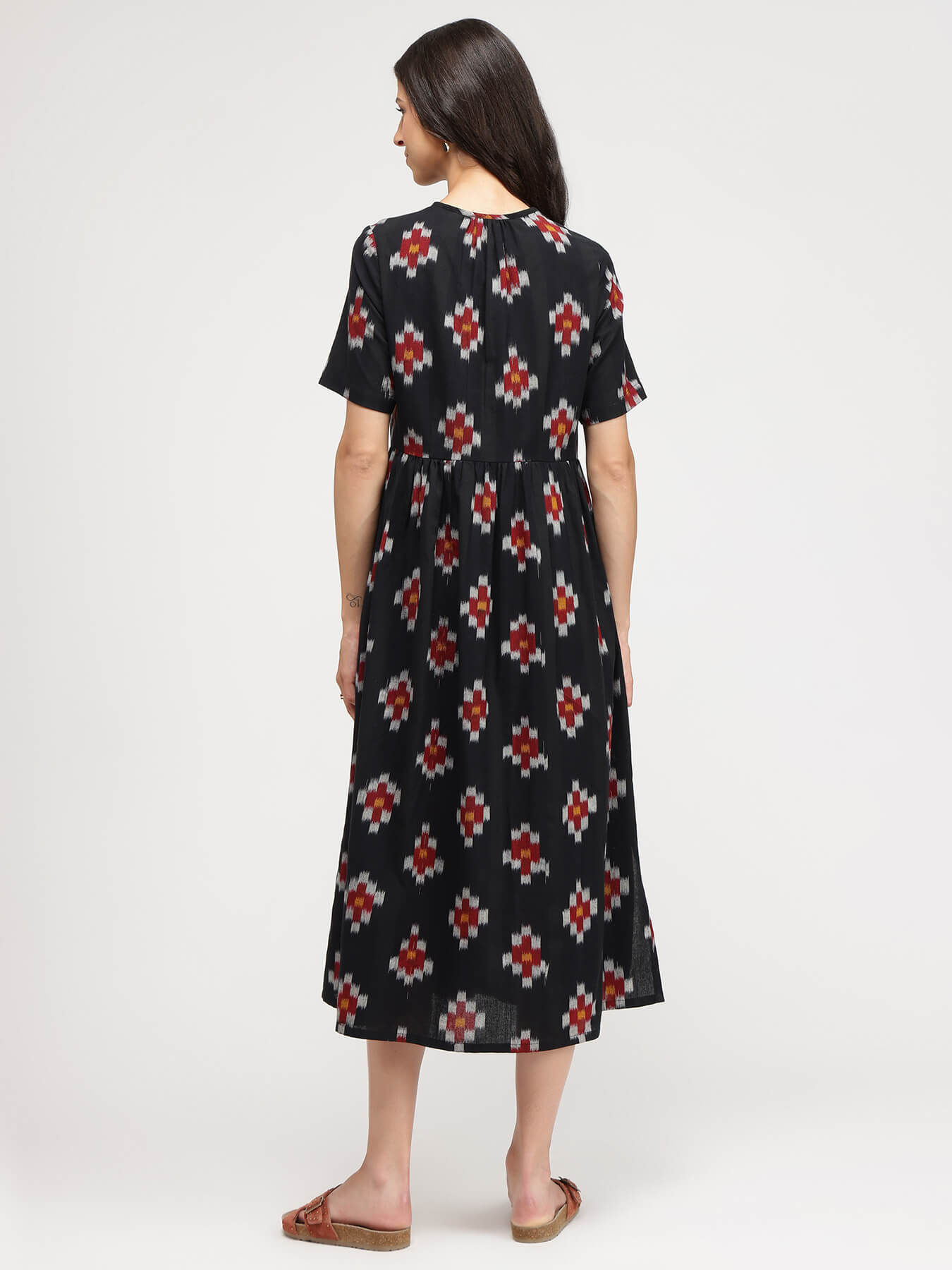 Cotton Ikat Fit & Flare Dress - Black