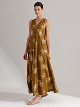 Silk Blend Paisley Print Maxi Dress - Mustard