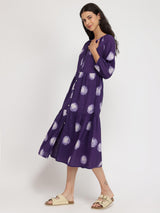 Cotton Dabu Polka Dress - Purple