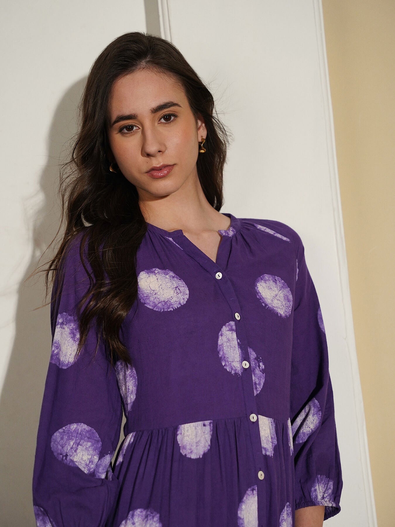 Cotton Dabu Polka Dress - Purple