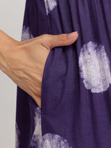 Cotton Dabu Polka Dress - Purple