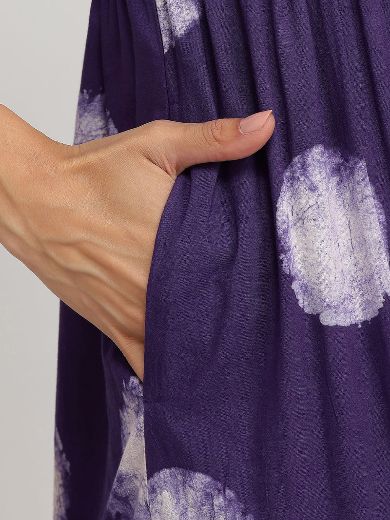 Cotton Dabu Polka Dress - Purple
