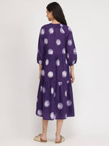 Cotton Dabu Polka Dress - Purple