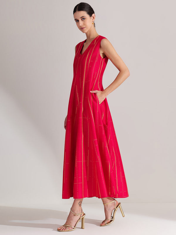 Viscose Geometric Print Sleeveless Dress - Pink