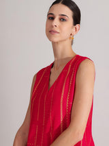 Viscose Geometric Print Sleeveless Dress - Pink