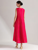 Viscose Geometric Print Sleeveless Dress - Pink