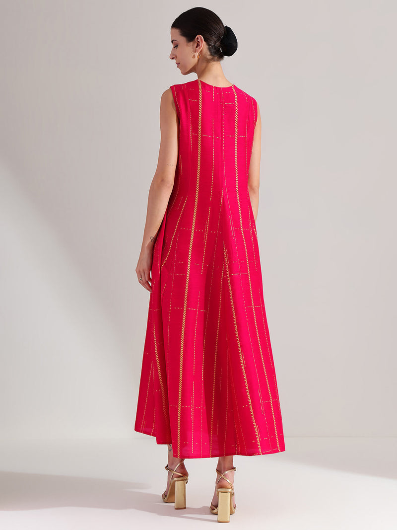 Viscose Geometric Print Sleeveless Dress - Pink