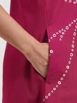Cotton Bandhani Floral A-Line Dress - Magenta