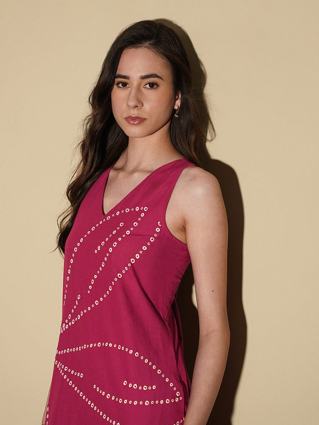 Cotton Bandhani Floral A-Line Dress - Magenta